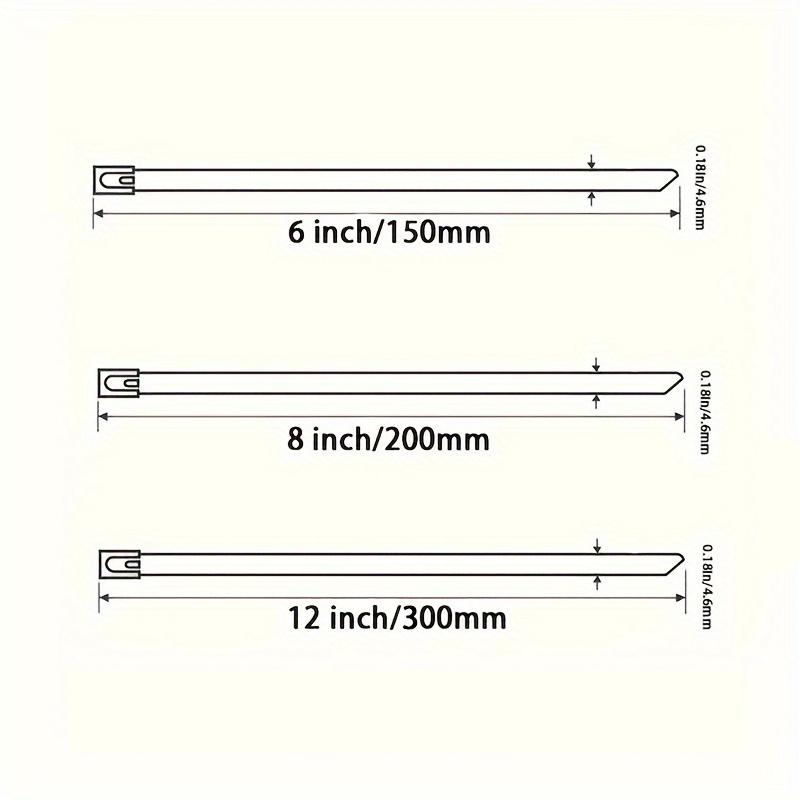 TEMU 200-pack Durable 304 Stainless Steel Cable Ties - Multipurpose Locking Zip Straps For Cable Management, Fastening, And Cut-to-length Options