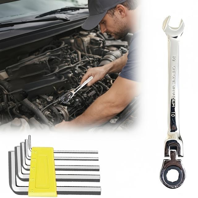 TEMU Juego de 6 llaves de de 72 dientes de grado profesional | Kit de herramientas de par de resistencia | 5 vasos hexagonales de precisión | para reparación automotriz y uso industrial