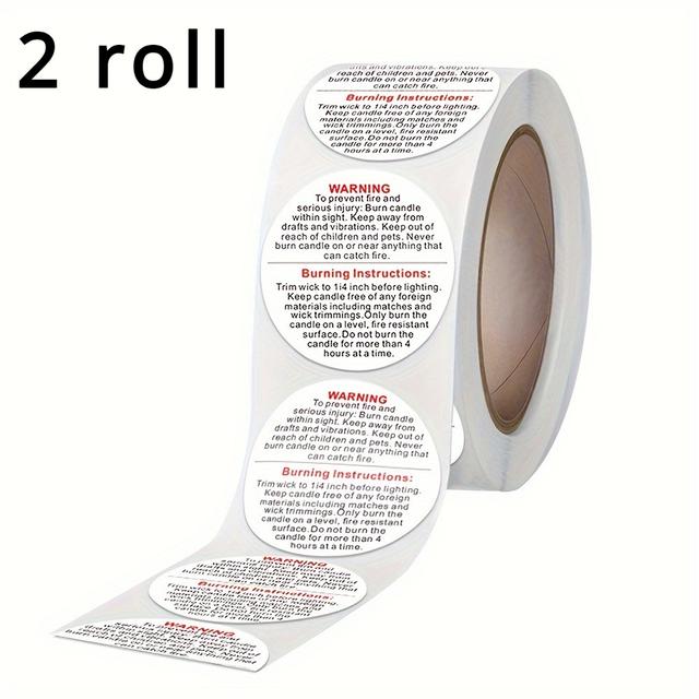 TEMU 1000pcs Candle Jar Safety Labels - 2 Rolls, 1-inch Wax Melting Stickers, Fire-resistant Paper, With & Burning Tips For & Pet Safety, Candle Label Stickers