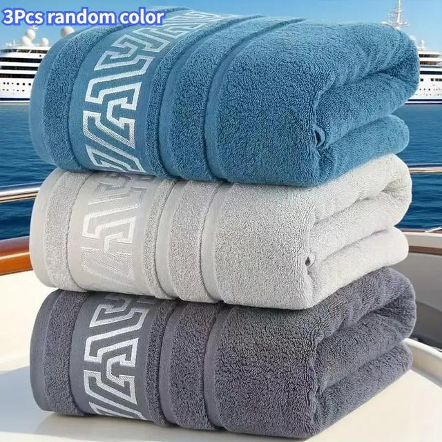 TEMU 3pcs Luxury Towels - Thick Soft Ultra-absorbent Spa-grade | Fast-drying, & Fade-resistant | Retro Geometric Pattern In /