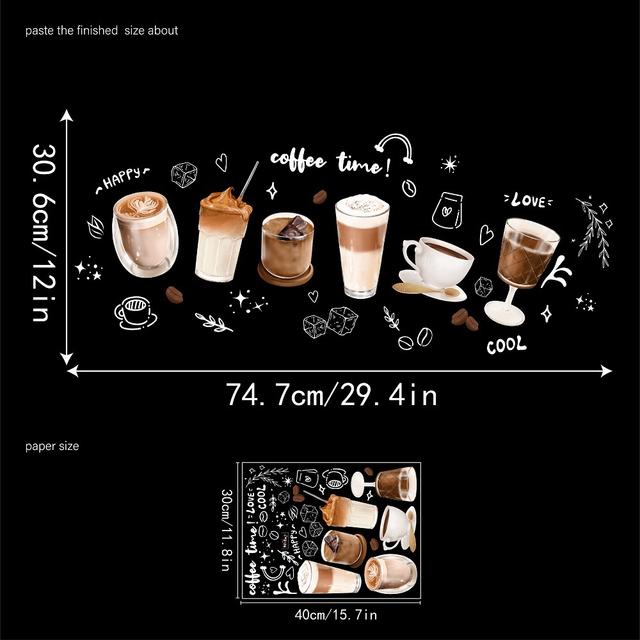 TEMU 커피 로스팅 원두 애프터눈 티 레스토랑 및 상점용 장식 창문 스티커, 3초 간편 설치, PET 정전기 접착 유리 필름, 잔여물 없음, 풀기 남지 않음, 셀프 접착식 및 탈부착 가능, 재사용 가능, 양면 시인성, 아파트용 저가격 리뉴얼