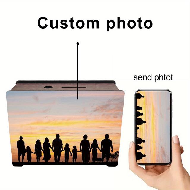 TEMU 맞춤형 사진 목재 저금통 1개 - 가족 추억을 담은 개인화된 기념품, 재사용 가능한 동전 및 소품 보관함, 생일 및 기념일에 대한 독특한 선물 아이디어, 실루엣 디자인