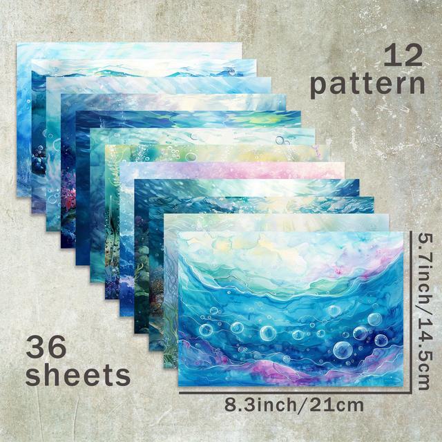 TEMU 36매 A5 (푸른 바다와 햇빛 배경) 스크랩북 용지, 불렛 저널, 정크 저널, 인사말 카드 배경, 사진 앨범 및 수공예에 적합