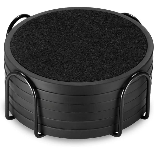 TEMU Sada 6 absorpčních podtácků na pití s držákem - Obsahuje 6 ks, protiskluzový design, vhodné pro domácí použití, vyrobeno ze silikonu s měkkou plstěnou vložkou, v černé barvě (Podtácky s držákem)