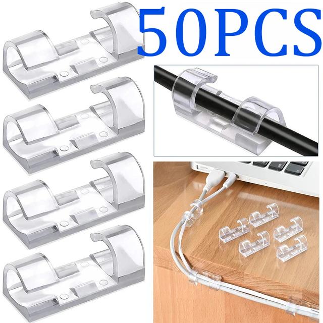 TEMU 50 ks Vysokovýkonného Nástroje pro Správu Kabelů – Průhledné Lepicí Kabelové Klipy, Snadno Přilnavé na Stěny a Pod Stoly, Ideální pro Organizaci Plastových Kabelů pro Úhledný a Uspořádaný