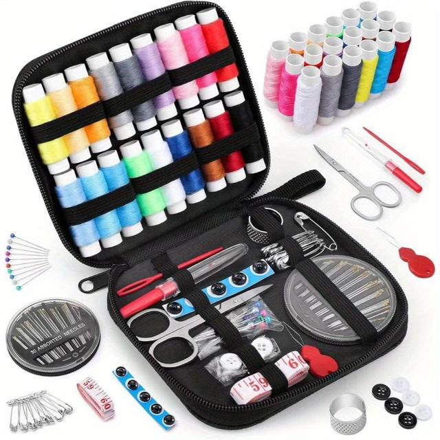 TEMU 85pcs/ Set Portable Travel Sewing Box Needles Tools Stitching Embroidery Craft Sewing Kits