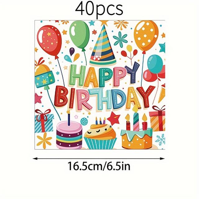 TEMU 40pcs Colorful Balloons Birthday Party Napkins - Double-sided Printed Disposable Paper Napkins With Vibrant Balloon & For Birthday Celebrations, Themed Parties, High-quality Festive Decorations