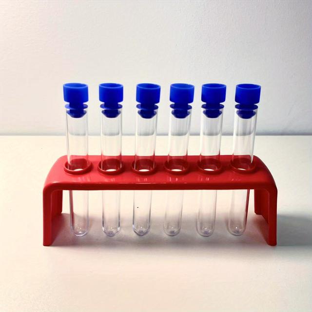 TEMU 6pcs Plastic Test Tube Set With Rack, Suitable For Creative Lab Experiments And Scientific Research