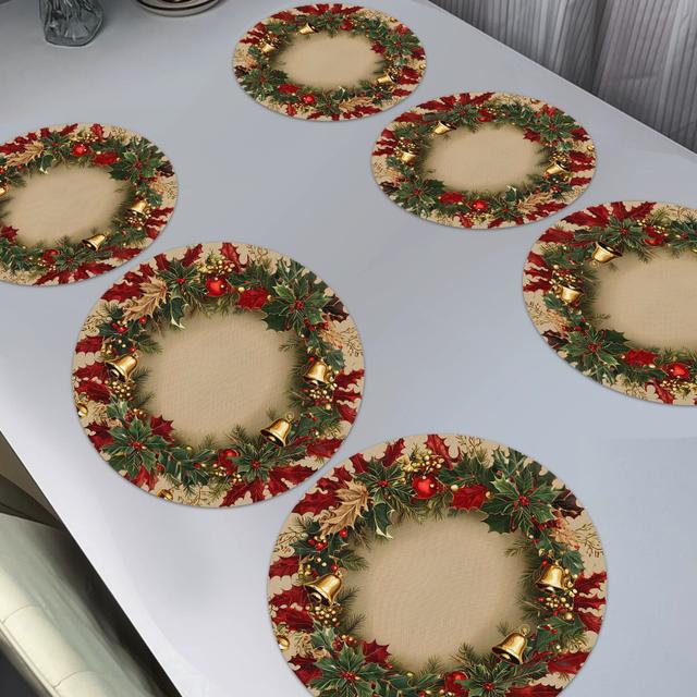 TEMU 6er-Set Weihnachtsatmosphäre und festliche Frohe Weihnachten, für Küchen- und Esstischtablettmatten, runde Tablettmatten, 15 * 15 Zoll runde Tablettmatten