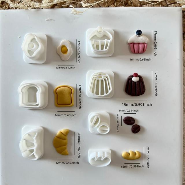 TEMU 7-teiliges Kunststoff-Miniatur-Stud-Ton-Form-Set, Dessert- und Konditorei-Design-Polymer-Ton-, für DIY-Ohrstecker und Schmuckherstellung