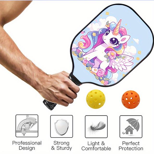 TEMU Unisex Youth Glass Fiber Paddle, 1 Pickleball Paddle& 2 Pickleballs, Unicornglass Fiber Surface, Cold Pressed, Pp Honeycomb Core, Gift For Women Men