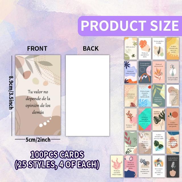TEMU 100 piezas de tarjetas artísticas con citas inspiradoras de estilo abstracto bohemio en español, con 25 estilos , 4 tarjetas por estilo, adecuadas para , , festivales, estímulo, y agradecimiento.