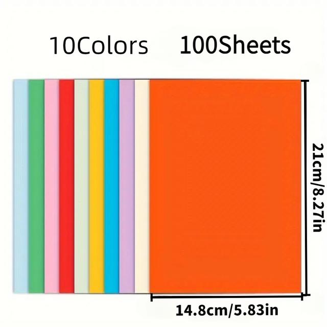 TEMU 100 feuilles de A5 de qualité supérieure - Polyvalent pour l'impression, l'origami et les loisirs créatifs, avec 10 teintes vibrantes, idéal pour les scolaires et les créations à