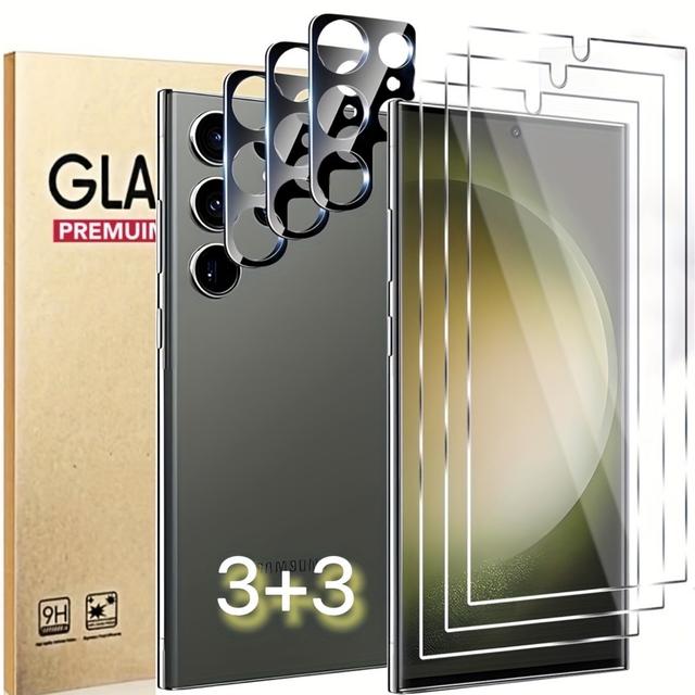 TEMU Premium 3+3 Tempered Glass Screen And Lens Protector Kit For Galaxy S25 S24 S23 S22 Ultra S25 S24 S23 S22 Plus Fe Compatible With Phone Case Friendly Cover