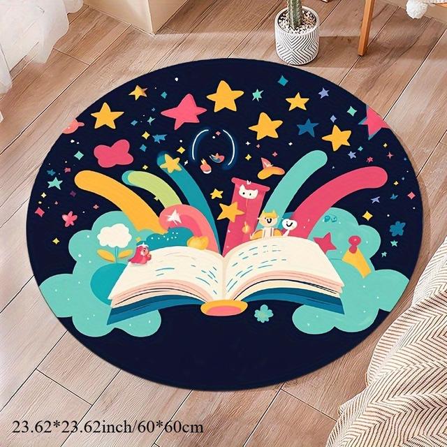 TEMU Product: Book, Star Pattern Round Flannel Rug Mat, Suitable For Study/bedroom/living Room/reading Nook And Office Space Floor Mat