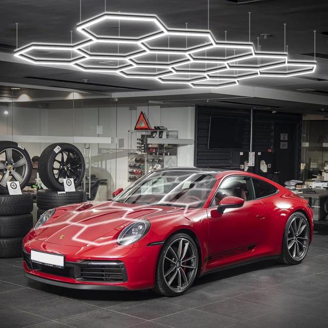 TEMU Hexagon Garage Lights, Led Honeycomb Garage Lights, 456w, 54720lm, 6500k , 14 Grid Systems Car Detailing Lights For Garage Warehouse Workshop Basement Gym