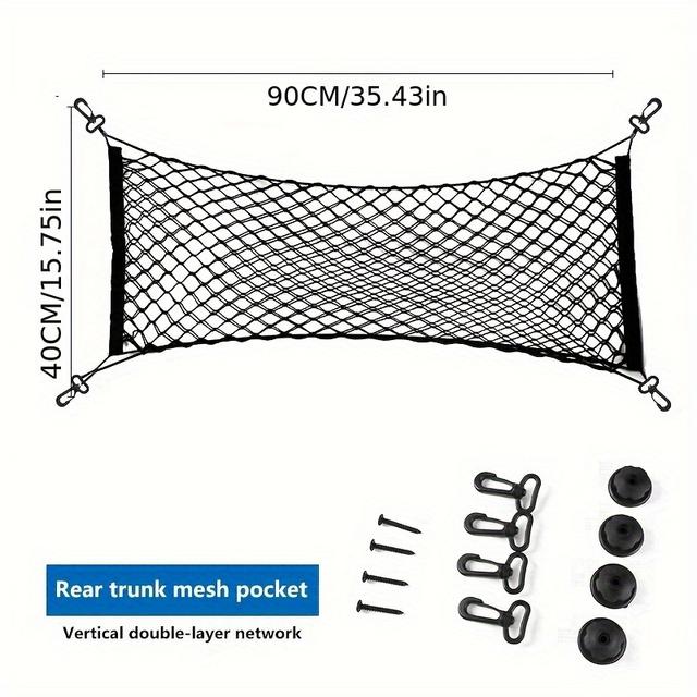 TEMU Car Trunk With Adjustable Square Hook Buggy Bag, Rear Seat Back Cargo Net With Vertical Double Layer And Single Layer Options For Luggage Fixing And Vehicle Refitting