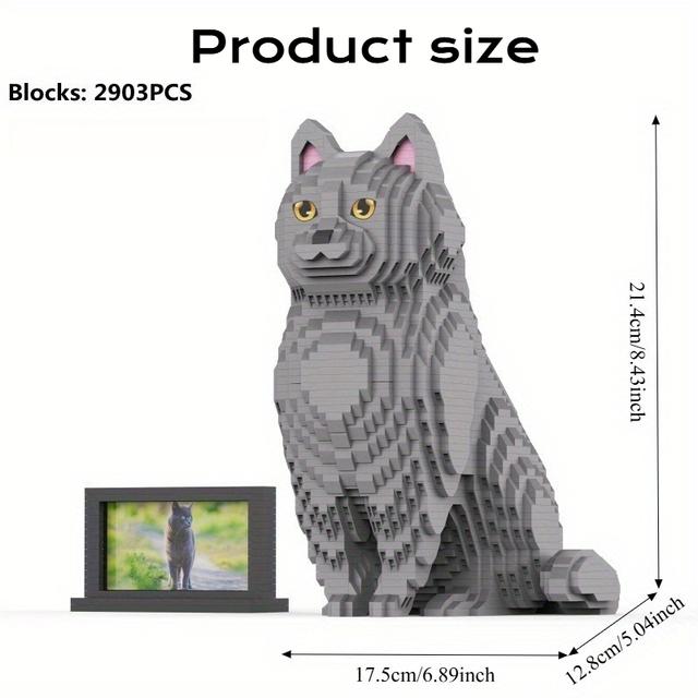 TEMU 2903pcs Blue Cat Construction Block Sets, Made Of Abs Material | Collectible | Display For Windows | Assembly, Model For Home Decor, Challenging Puzzle In Large , Perfect For Gifting!