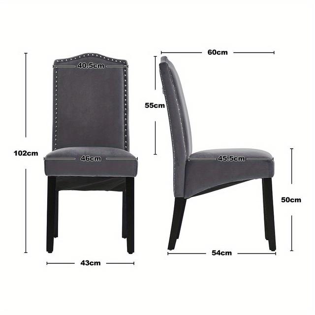 TEMU Velvet Dining Chairs Set Of 2 With Padded Seat, High Back Fabric Upholstered Single Chairs Leisure Chair For Kitchen, Dining Room, Dark Grey, Extra Seat For Wedding, Party, Family