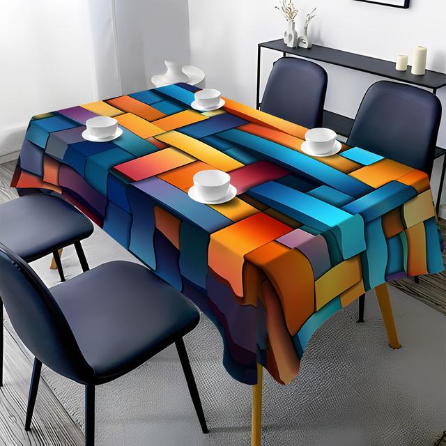 TEMU 1pc Of Three-dimensional Polyester Table Cover, Machine Washable, Decorative Rectangular Tablecloths Suitable For Dining Areas, Festive Gatherings, And Outdoor Picnics