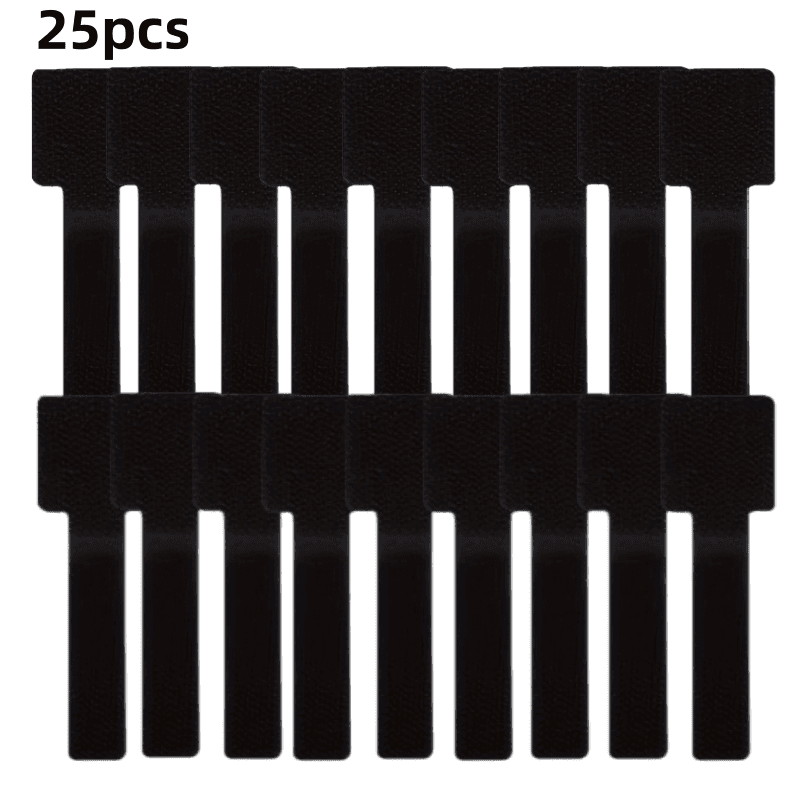 TEMU 25pcs Self-adhesive Heavy-duty Hook-and-loop Cable Ties, Black Desktop Cable Management Straps, Nylon Material