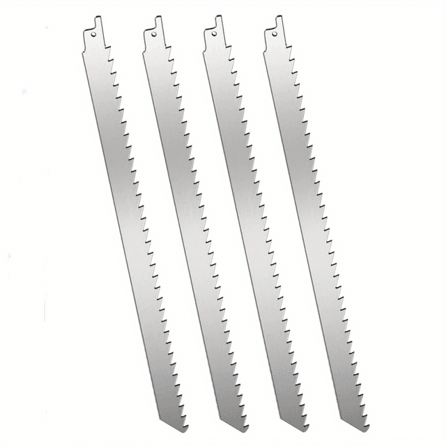 TEMU 4pcs 12 Inch Stainless Steel Reciprocating Saw Blades For Meat Cutting 3tpi Unpainted Saw Blade Kit, Suitable For Turkey, Meat, Ice Cubes, Sheep, Ham, Beef, Bones, Wood Trimming
