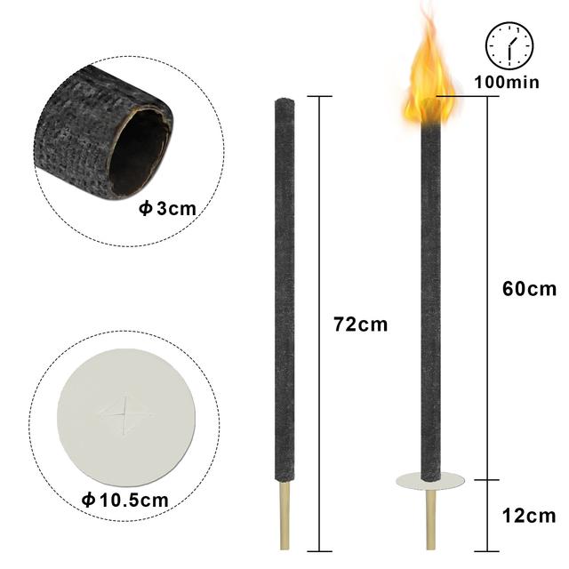 TEMU Set Of 50 Outdoor Wax Torches - 100 Minutes Of , Perfect For Gardens, Camping, Patios, And Parties, Featuring A Non-slip Handle