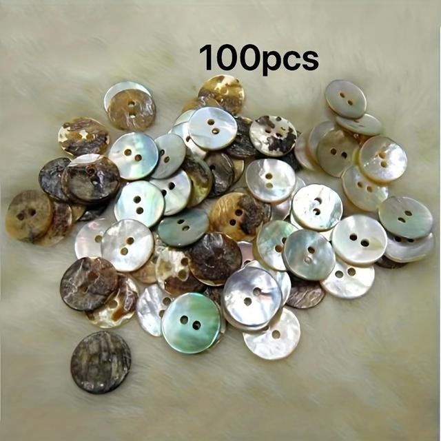 TEMU 100pcs 10mm Natural Shell Buttons, Double Hole, Multicolor-ideal For Handicrafts And Clothing
