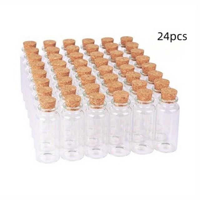 TEMU 24 sztuki z korkiem Małe butelki szklane do samodzielnego montażu, małe przezroczyste słoiczki z korkowym wieczkiem, buteleczka do dekoracji i prezentowania rękodzieła na przyjęcia (15 ml)