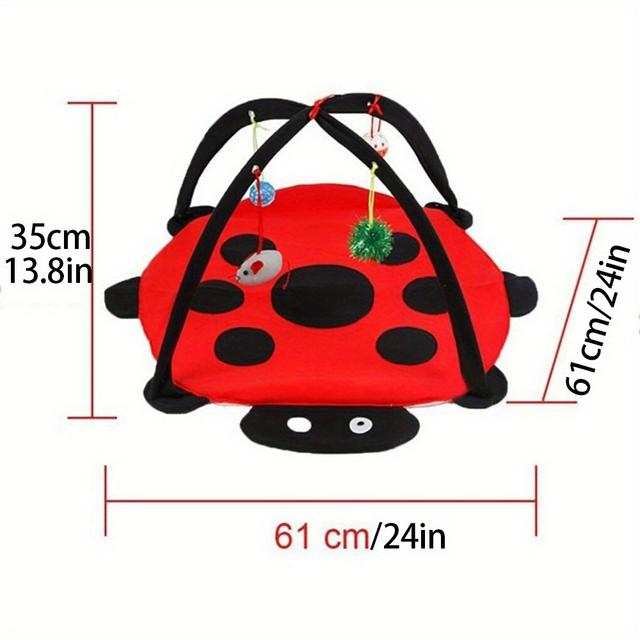 TEMU Cozy Red Cat Tent Bed With Hanging Toys - Soft Nylon Cat Hammock For Indoor Fun And Relaxation, Pet Relaxation Spot | Beetleshaped Bed | Nylon Cat Bed