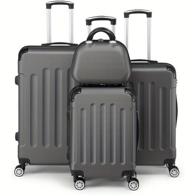 TEMU Conjunto de Bagagem Rígida Bonnlo de 4 peças | Mala de Viagem Rodas, Tamanho Grande, Escuro//, Material ABS, Fechadura de Combinação, Fecho de Zíper