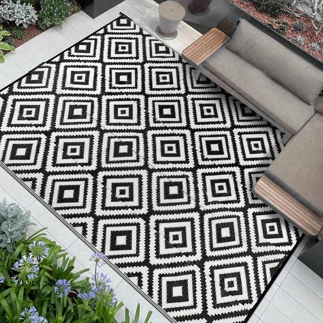 TEMU 1 Stück Outdoorteppich Wetterfest Balkon Wasserdichte Kunststoff Terrasse Camping Kunststoff Garten Picknick Decke Leichtgewicht Innen- und Außenbereich