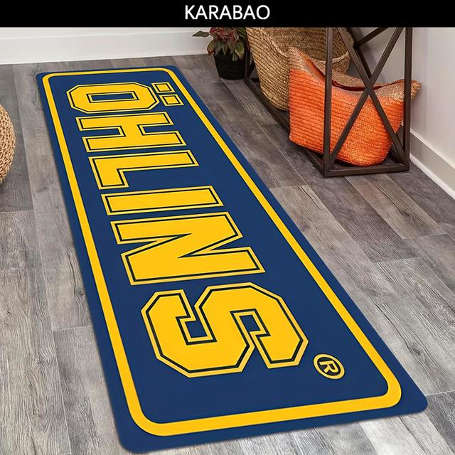 TEMU 1pc Racing Themed Carpet Compatible For Branding - Blue Racing Mat, Machine-washable Non-slip Rug Suitable For /outdoor Use In Living Room, Bedroom, Entryway - Fiber