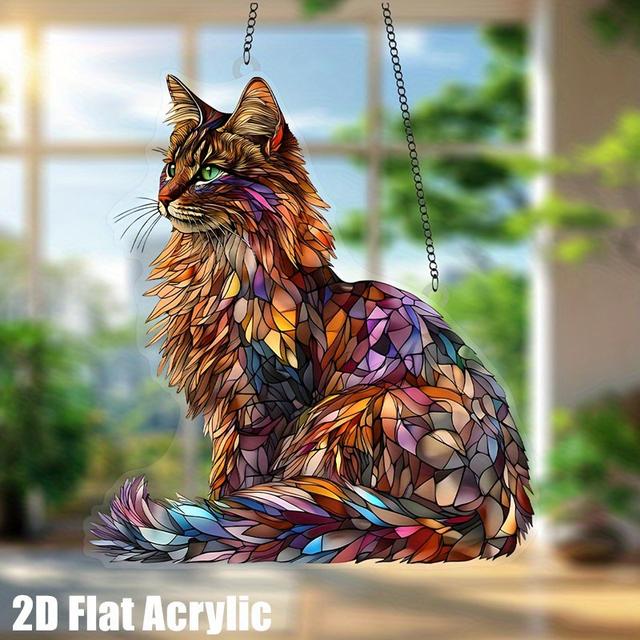 TEMU 2d Flat Acrylic, Artistic Retro Maine Sun , Wall Sculpture, Indoor & Outdoor , Portrait Posture, Birthday Gift For Cat Fans