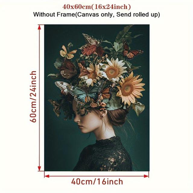 TEMU 1pc Vibrant Floral & Canvas Art Print - Graphic Style Wall Decor With Black Lace Background, Bedroom, Office, Living Room, Cafe, Or Bar Gifts, Cafe Decoration | Natureinspired Design