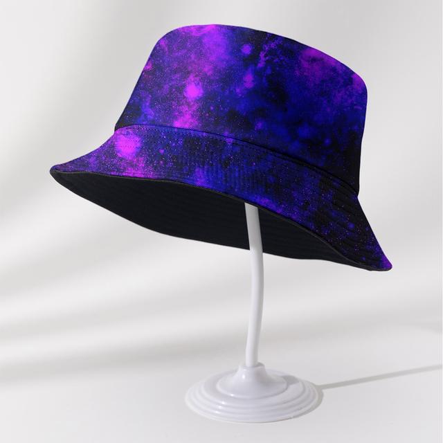 TEMU 1-pack Galaxy Print Gradient Purple Bucket Hat - Lightweight Breathable Unisex Summer Beach Hat For Outdoor Travel, Fishing & Casual , Design, Nonelastic Fabric