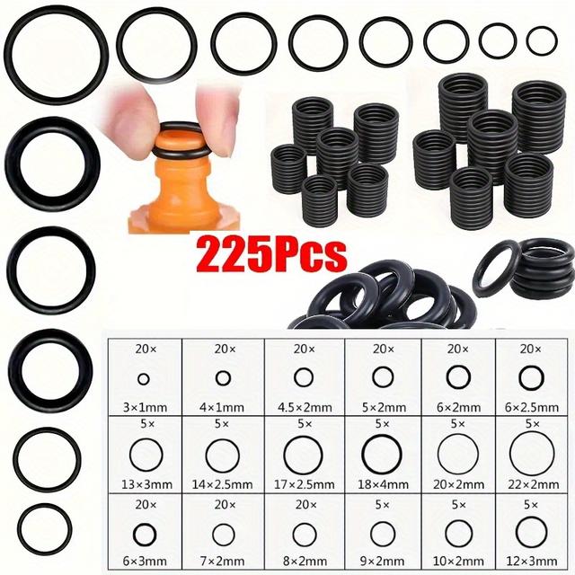 TEMU 225pcs -ring Assortment Kit, 18 Sizes, Oil-resistant, Durable Spherical Sealing Gaskets For Plumbing, Automotive, Mechanics