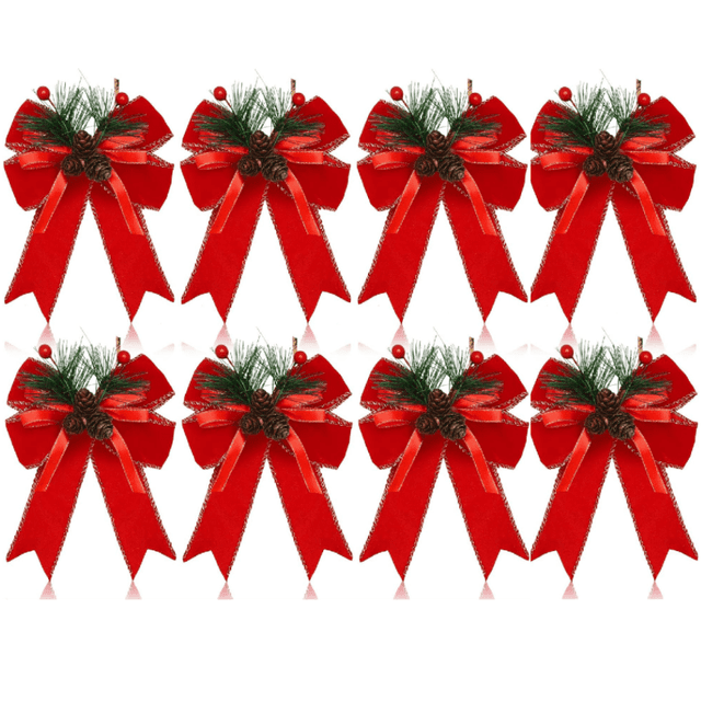 TEMU 8pcs Of Large Red Bow Decorations For Christmas , Red Velvet Curtain Ribbon Bows