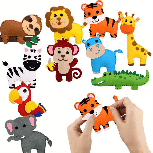 TEMU Safari Jungle Animal Sewing Kit - Diy Craft Set For Beginners, Stuffed Felt Plush Ornaments, Colorful Materials Included, Adult Craft, Sewing Craft Kit