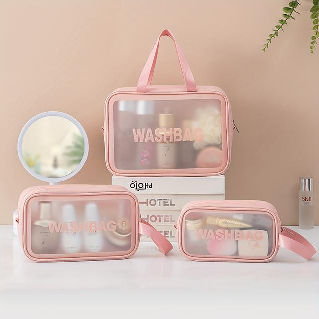 TEMU Set de 3 piezas Bolsa de Mano Transparente para Viaje, Bolsa de Cosméticos Impermeable, Bolsa de Cosméticos de Gran Capacidad, Bolsa de Viaje Portátil