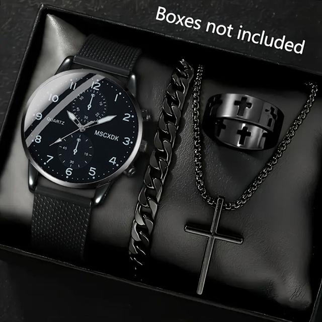 TEMU Stilig Minimalistisk Herresportsklokke med Armbånd, Ring og Halskjede – Perfekt Gave til Festlige Anledninger