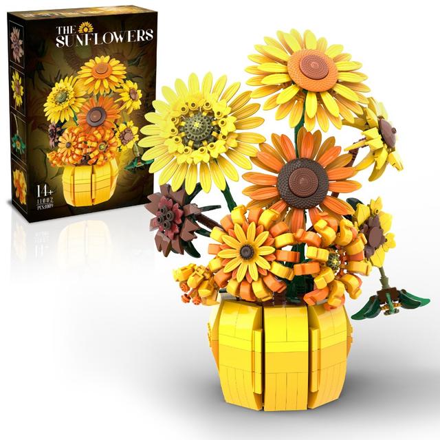 TEMU 1009-teiliges DIY Sonnenblumen-Blöcke Vasenstrauß Modellbausteine Innendekoration Weihnachtsgeschenke