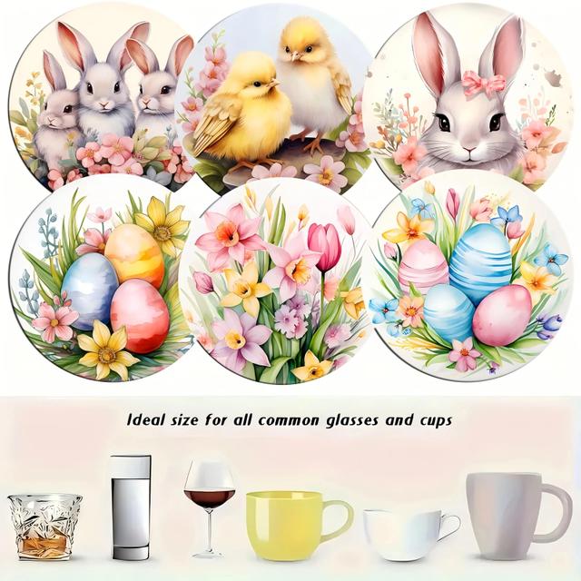 TEMU 6 Wooden Coasters With An Easter Theme - Perfect For Drinks, Tea, And Coffee - Ideal For Home And Restaurant Decor, A Must-have Holiday Gift