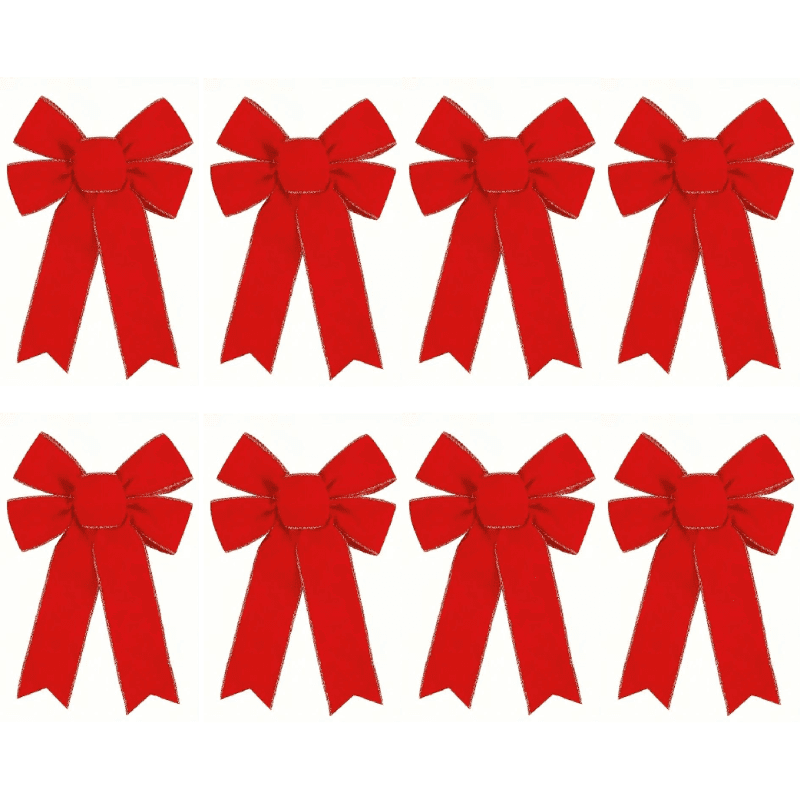 TEMU 8pcs Christmas Red Bows With Golden Edges, Christmas Tree Ornament Hanging Decorations, Essential Items For Festive Atmosphere And Tree Branch Decoration