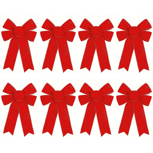 TEMU 8 ks vánočních červených mašlí se zlatým lemem, zavěšovače ozdob na vánoční stromeček, dekorace pro sváteční atmosféru na větve vánočního stromku