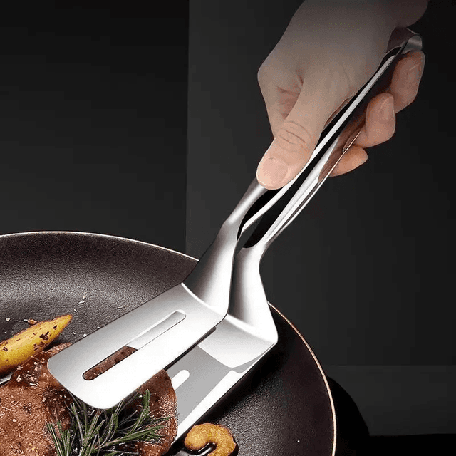TEMU 1pc Stainless Turner Tongs - , For Flipping Fish & Steak, Perfect For Outdoor Bbq & Kitchen Use, Food-safe & Durable Cooking Tool, | Modern Cooking Utensil | Polished Stainless Steel