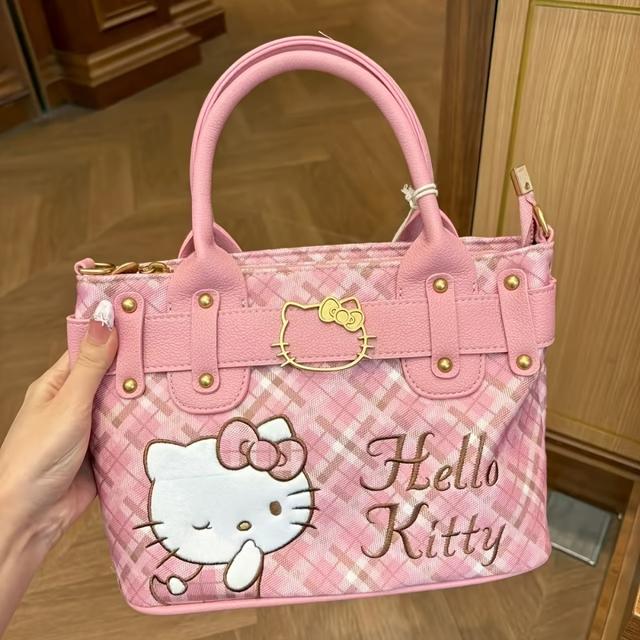 TEMU Bolso Tote y Bandolera de Hello Kitty para Mujer - Lindo Bolso con la Cara de Hello Kitty, Cierre de Cremallera, Multicolor (///) Ideal para Viajes y Accesorio de Moda para Mujeres
