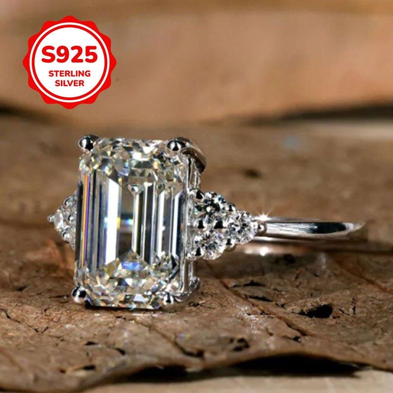 TEMU S925 Solid Women's Engagement Ring Inlaid Rectangular Zirconia Sparkling Wedding Ring Daily Wear Versatile Bridal Jewelry Proposal Anniversary Gift Unique Exquisite Silvery Ring