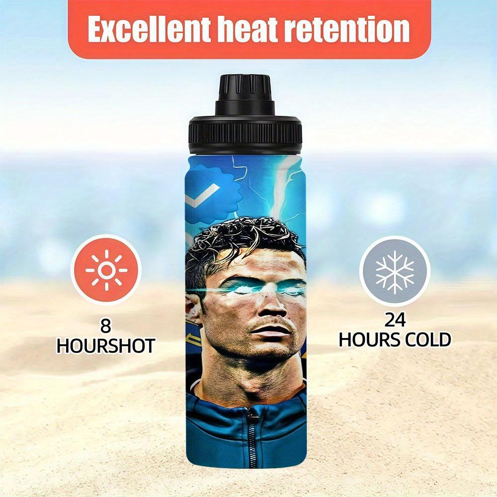 TEMU 20oz Stainless Steel Insulated Travel Water Bottle - Leak-proof Design, Vibrant Football Player & Team Logo, , Daily Use, And Sports Enthusiasts, Sports Hydration | Team Logo Cup | Leakproof Lid