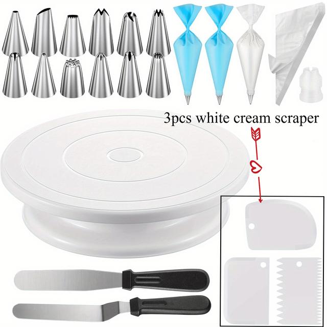 TEMU Cake Turntable Set, Piping Nozzle, Cake Turntable, Piping Bag, Silicone Ring, Converter, Baking Tool, Piping Tool, Cake Tool, Cream, Biscuits, Kitchen Gadgets (3pcs Package)
